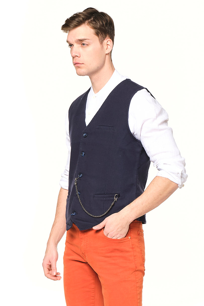 Pocket-watch chain Vest - NAVY SAX - Ron Tomson