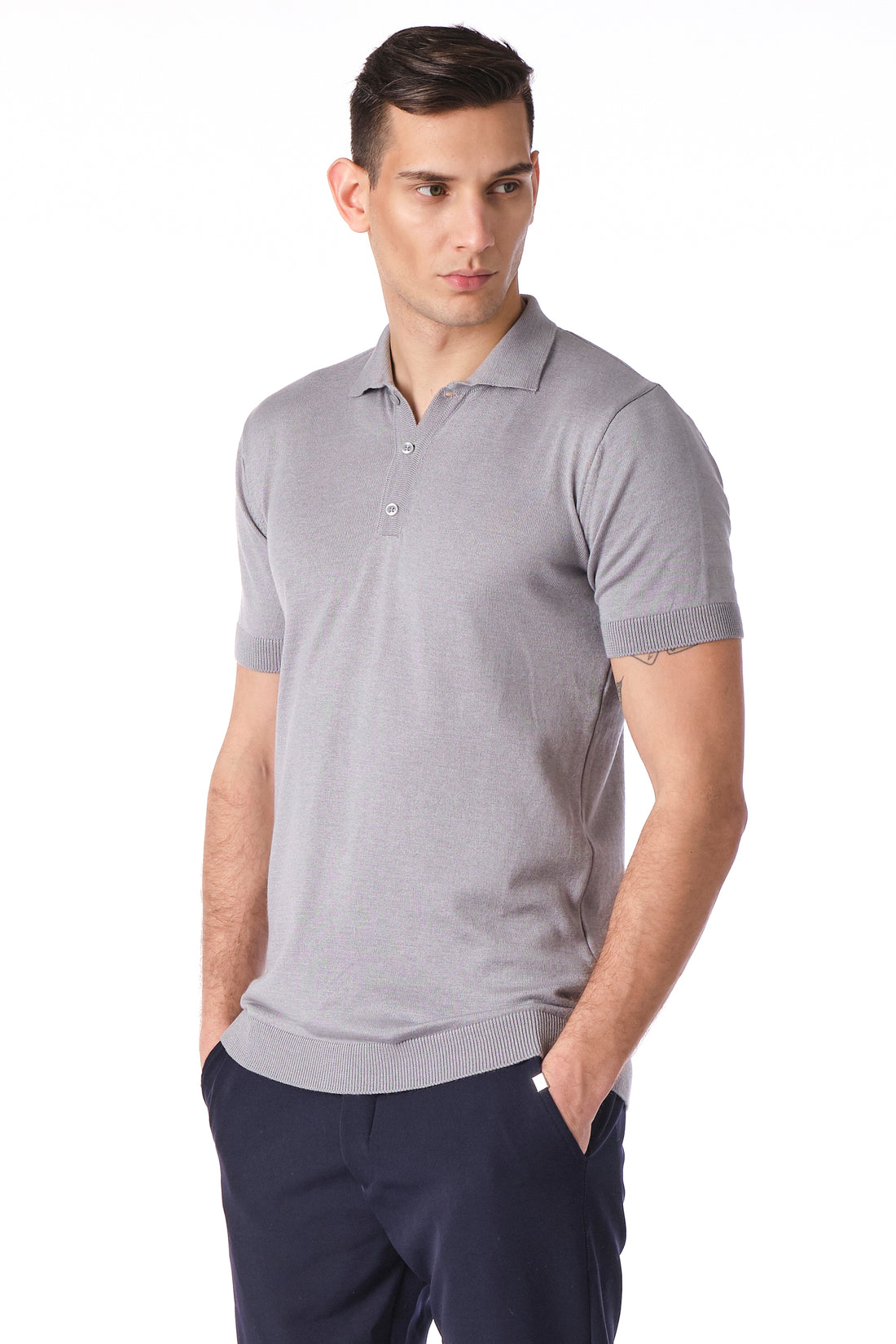 N° 6179 Knitted Polo Shirt  - Grey - Ron Tomson