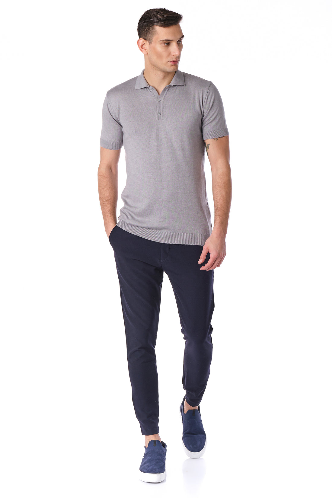 N° 6179 Knitted Polo Shirt  - Grey - Ron Tomson