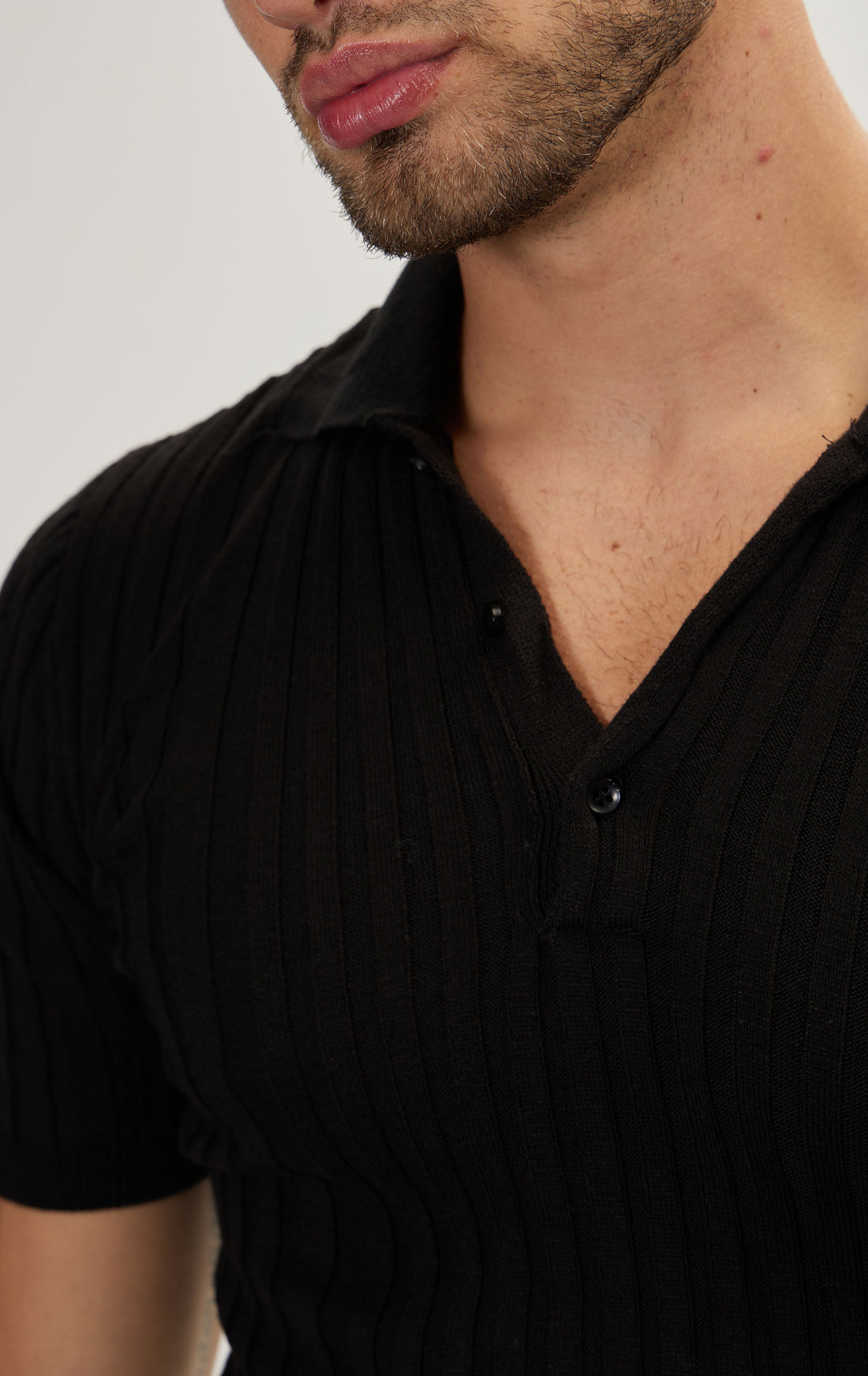 N° 6225 RIBBED S/S POLO - BLACK