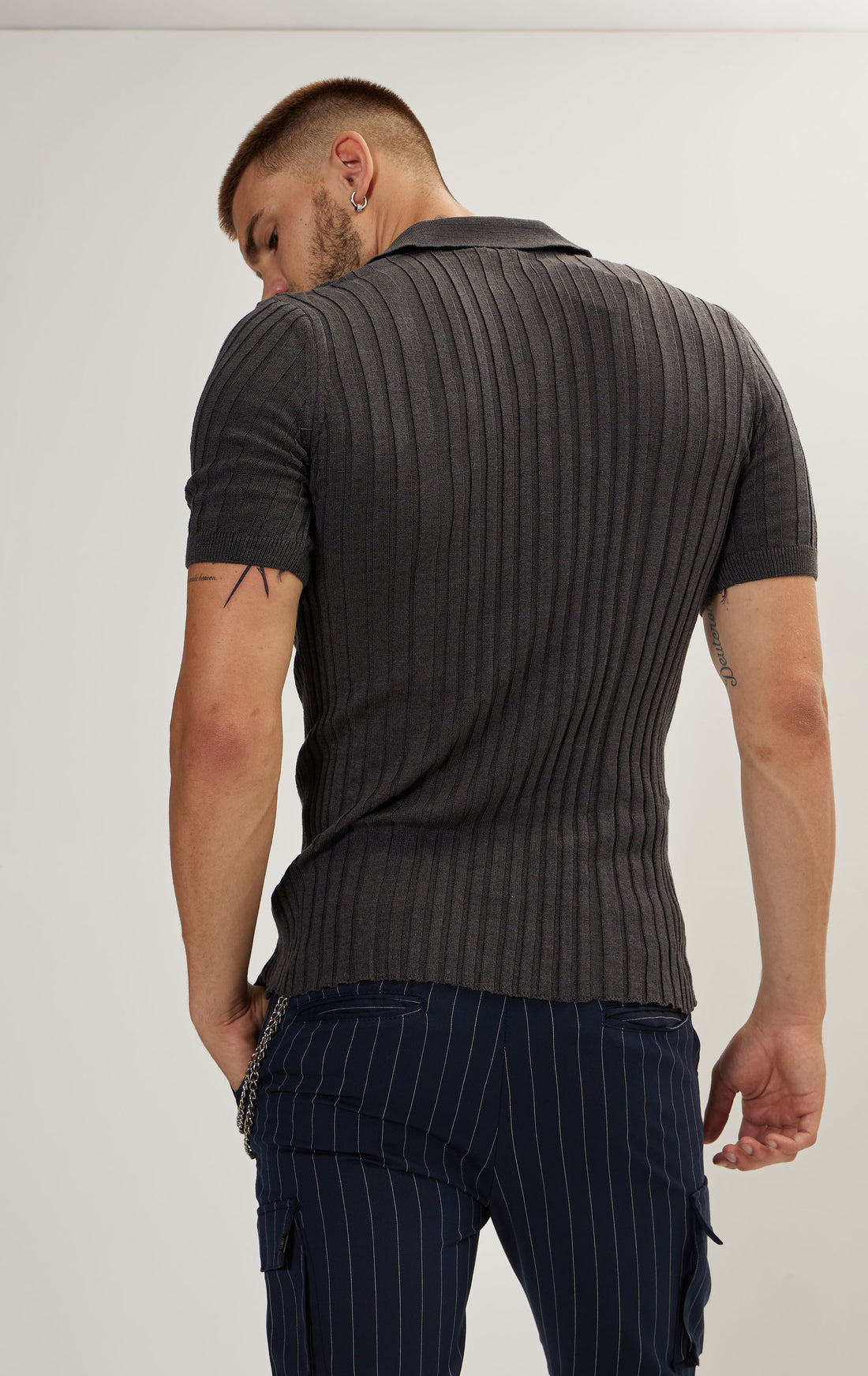 N° 6225 RIBBED S/S POLO - ANTHRACITE