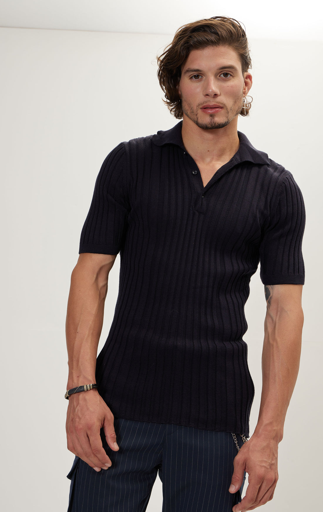 N° 6225 RIBBED S/S POLO - NAVY