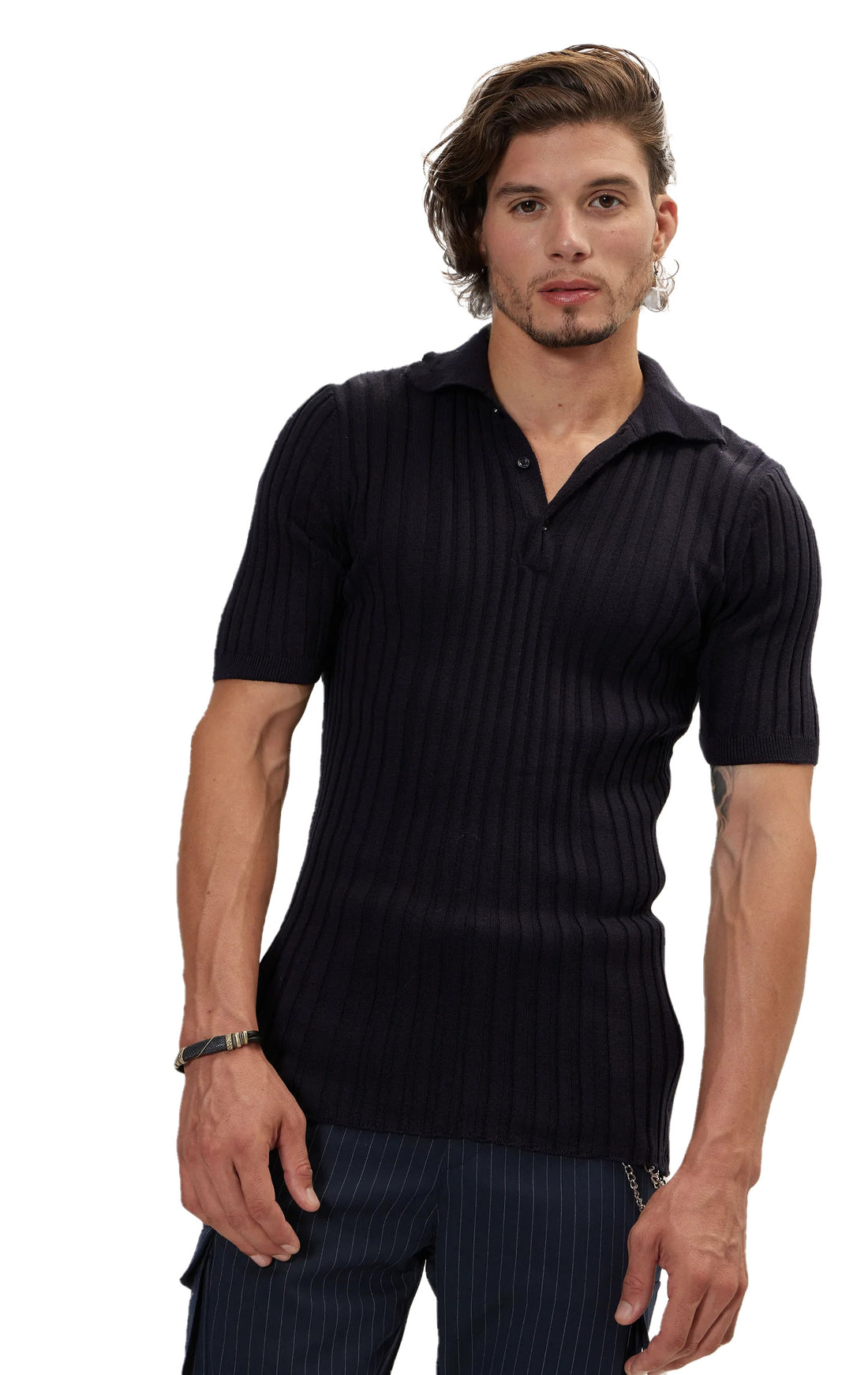 N° 6225 RIBBED S/S POLO - NAVY