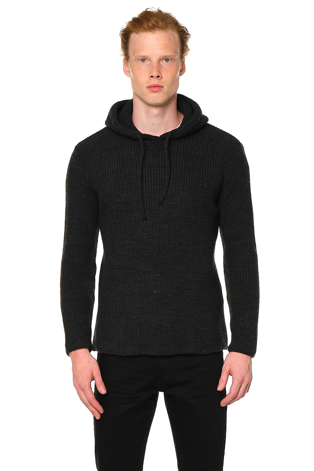 DRAWSTRING HOODED SWEATER - ANTHRACITE - Ron Tomson