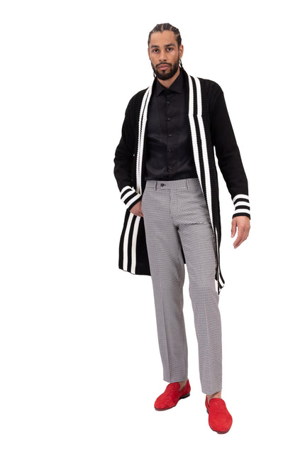 Men's Long Cardigan - Black White | Ron Tomson