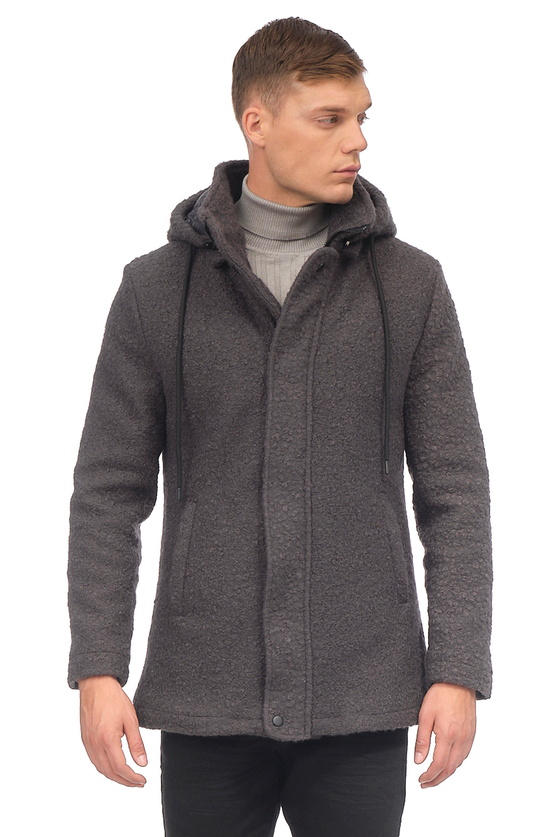 Grunge Hood Boucle Coat Quilted - ANTHRACITE - Ron Tomson