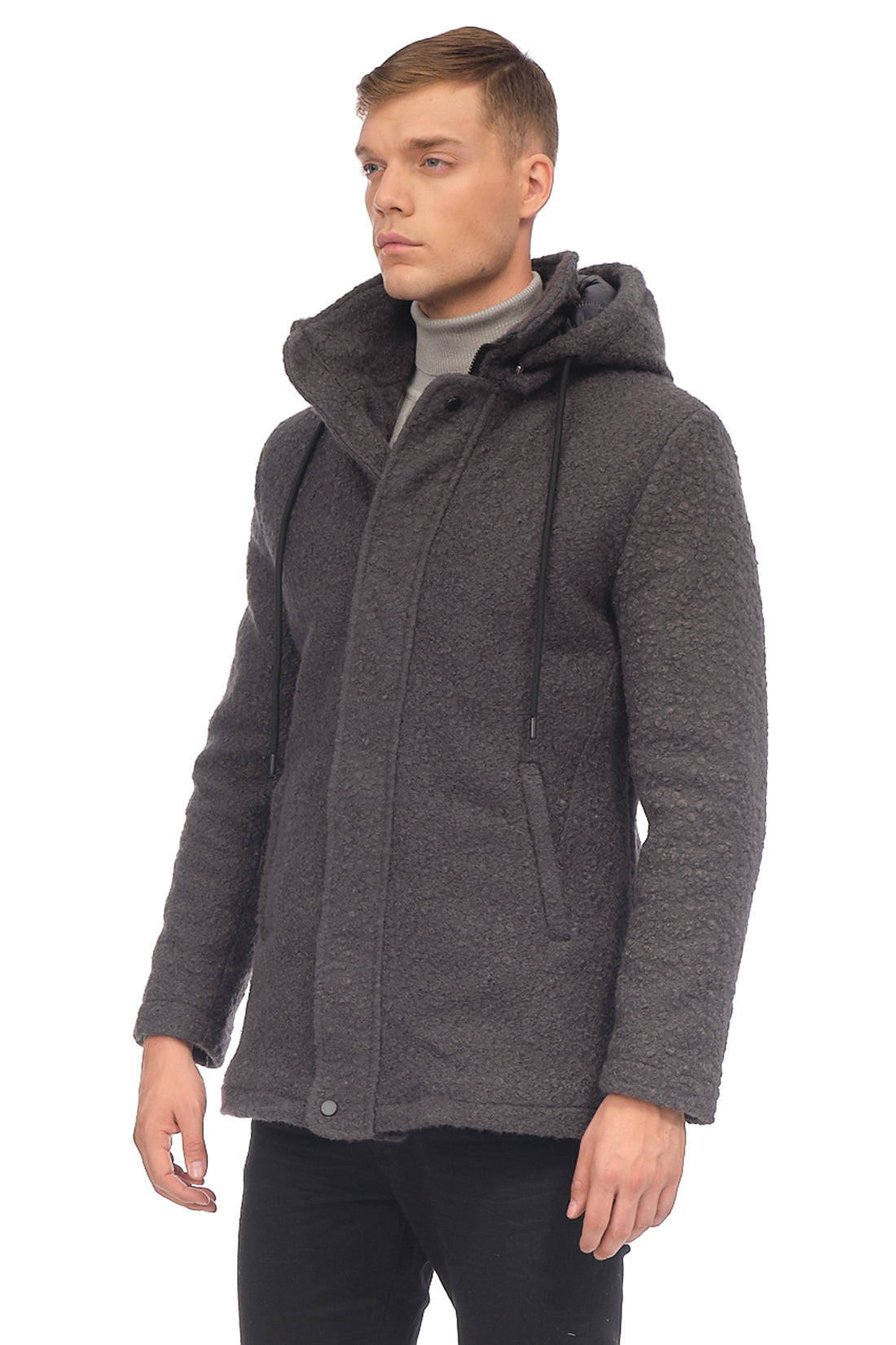 Grunge Hood Boucle Coat Quilted - ANTHRACITE - Ron Tomson