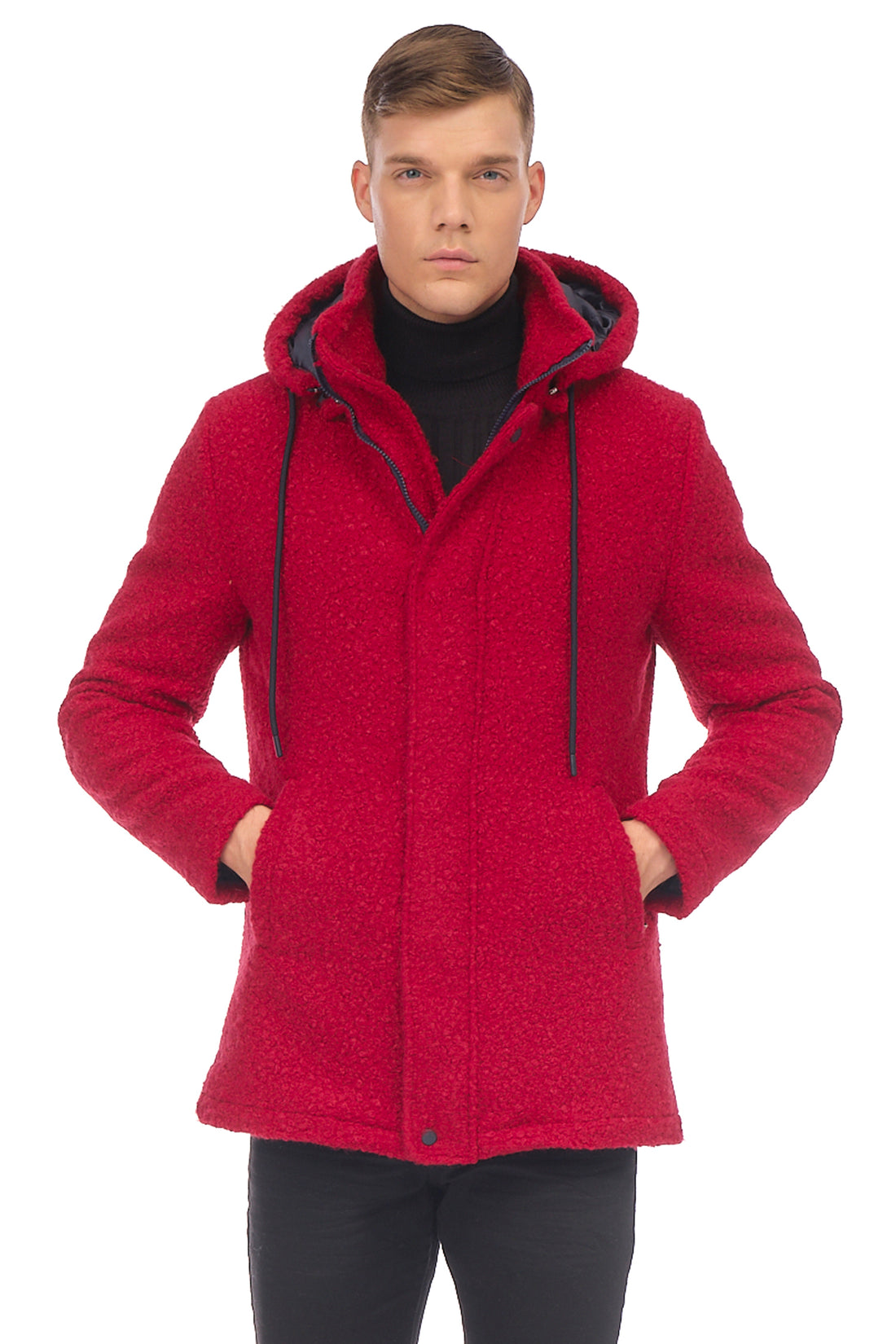 Grunge Hood Boucle Coat Quilted - RED - Ron Tomson