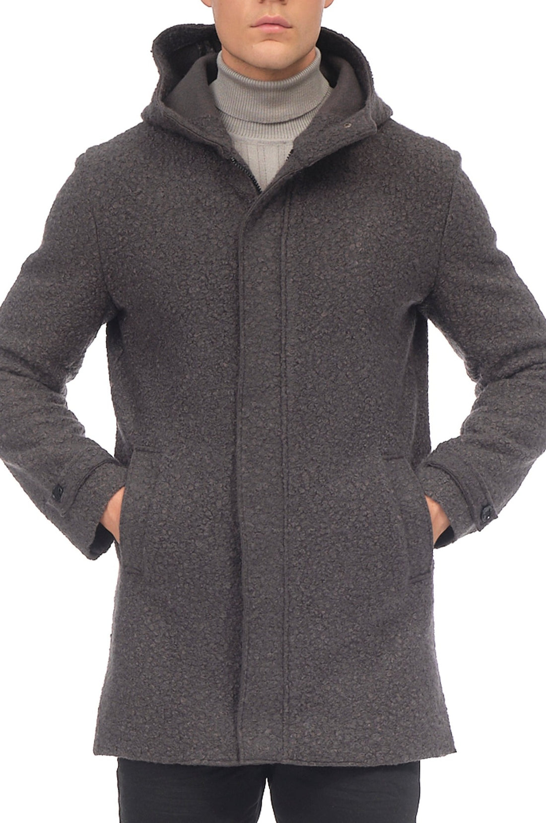 Grunge Hood Boucle Coat Unquilted - ANTHRACITE - Ron Tomson