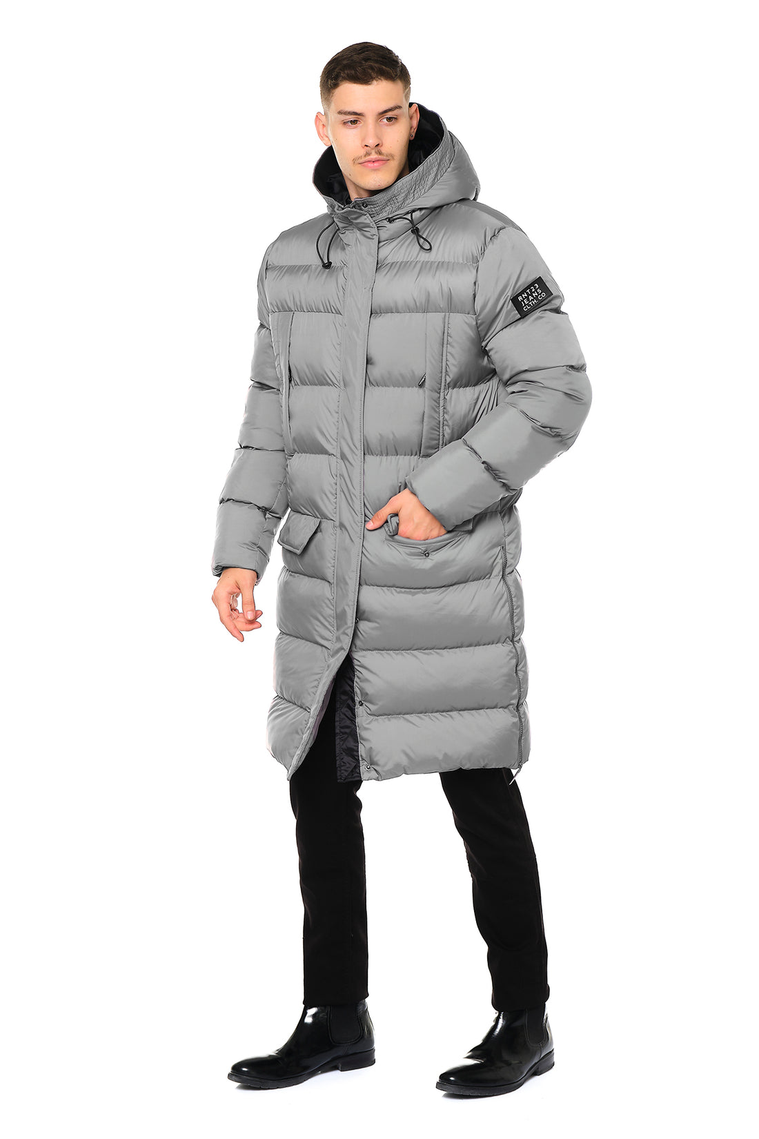 WIDE HOODED LONG PADDED COAT - GREY - Ron Tomson