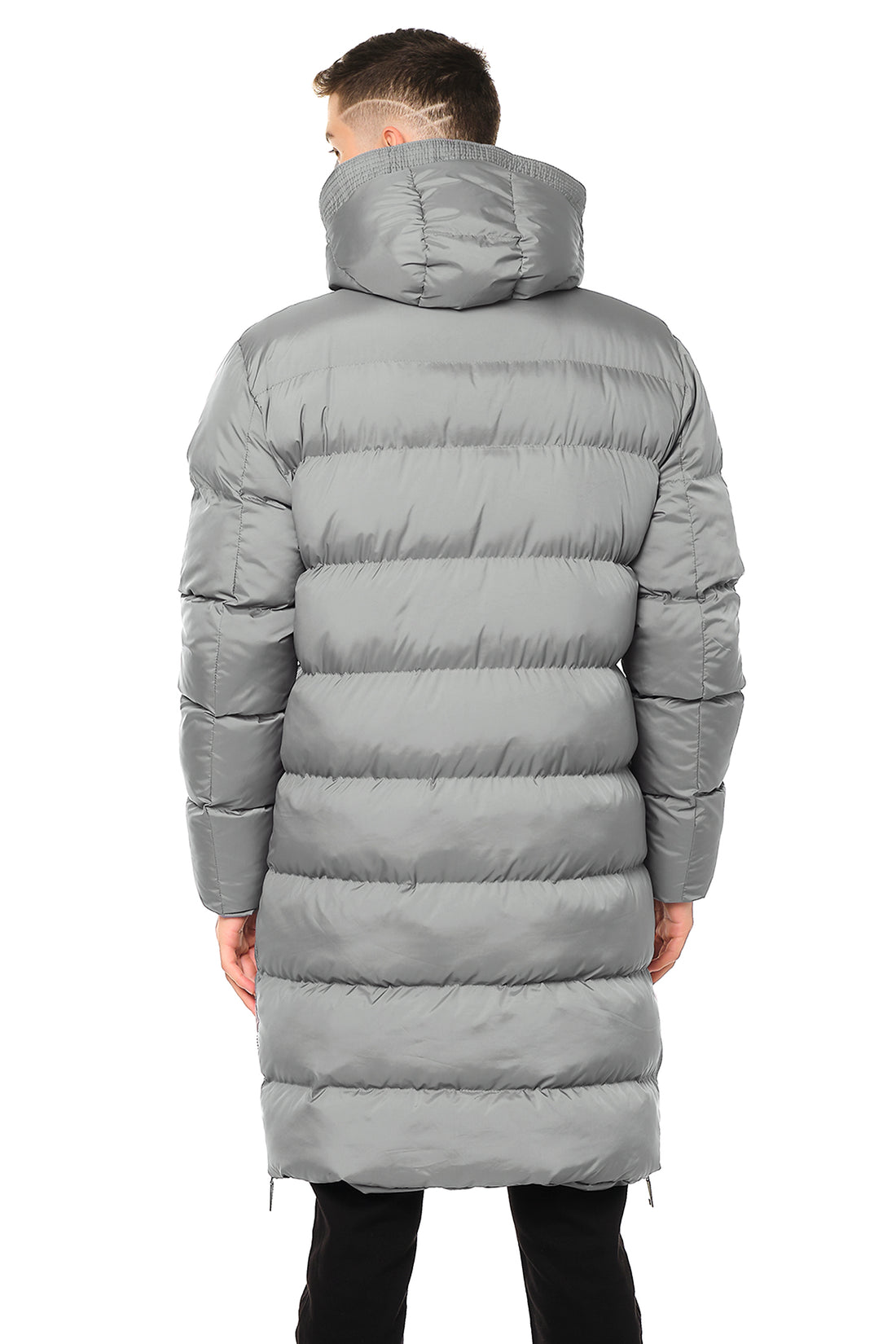 WIDE HOODED LONG PADDED COAT - GREY - Ron Tomson