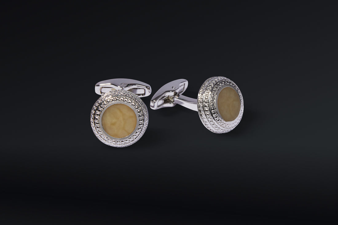 Studded Crystals and Marble Stainless Steel Cufflinks - Ron Tomson