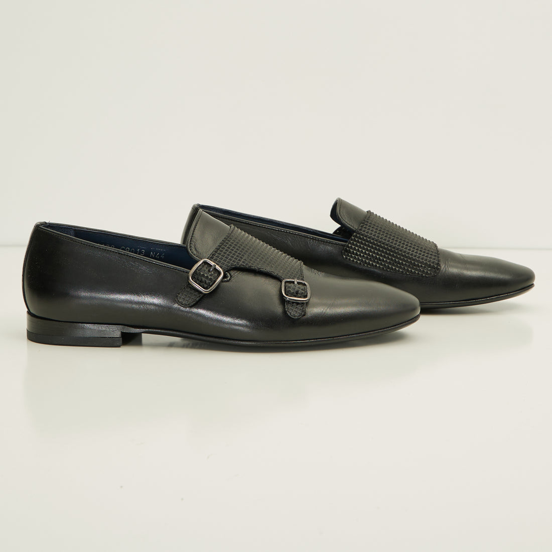 Leather Double Monk Strap Shoes - Black