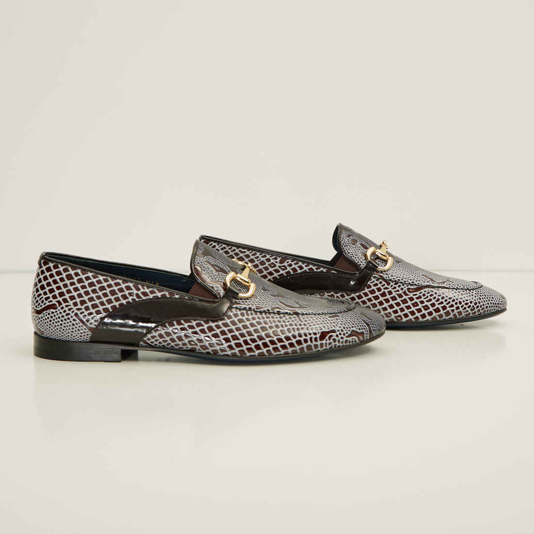 N° C9013X SNAKE EMBOSSED LEATHER AND GOLD METAL BIT LOAFER - BROWN BEIGE