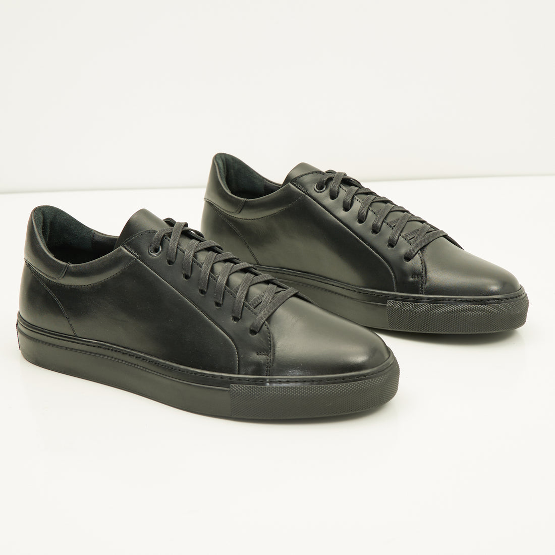 Genuine Leather Court Sneakers - Black