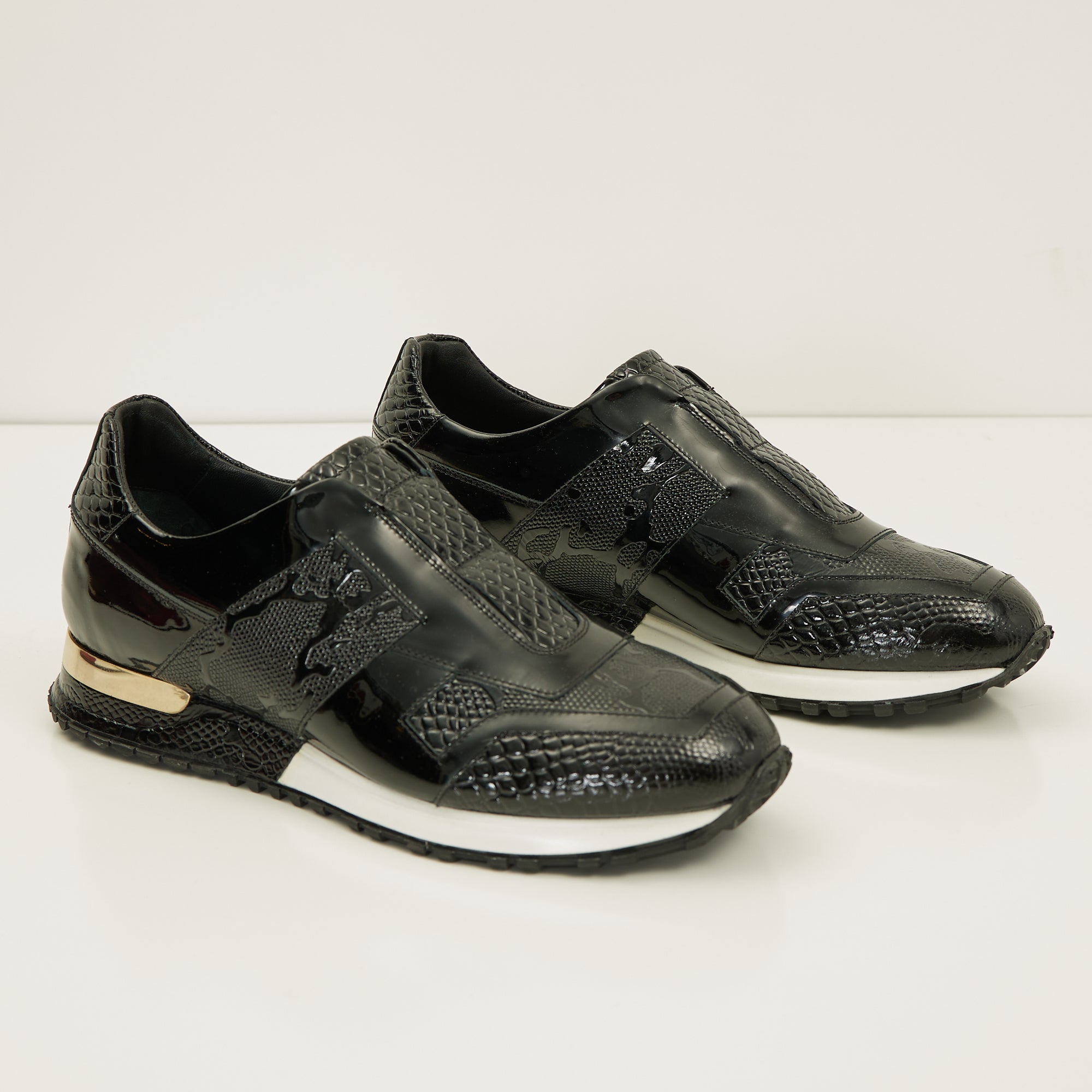 Leather Embossed Snakeskin Sneakers Black Black Ron Tomson