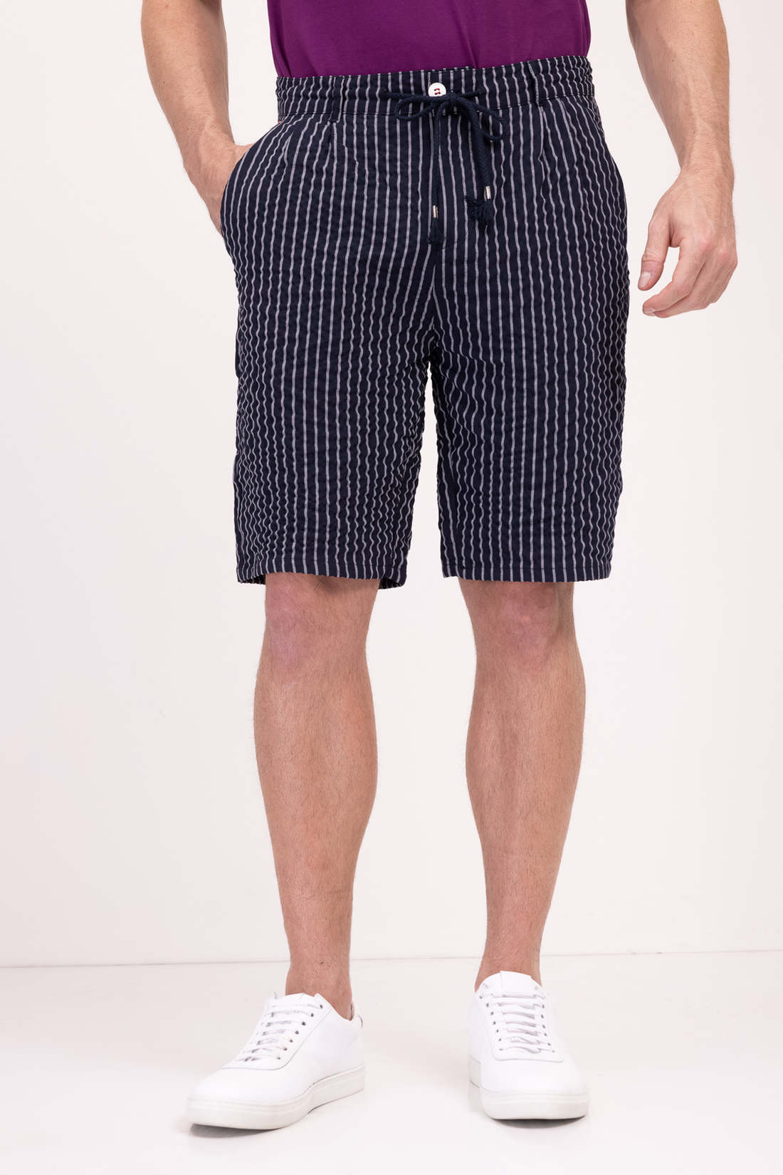 Bondi Casual Striped Shorts N° 2558  - Navy White - Ron Tomson