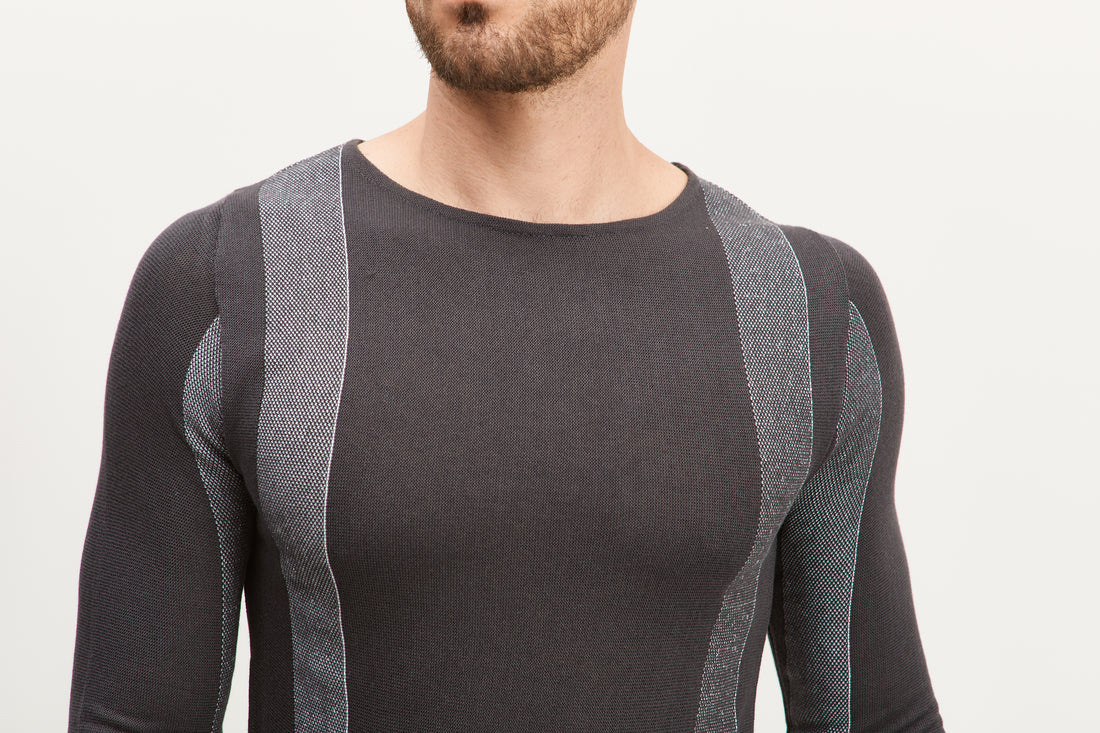 Elongated Contrasting Sweater - Anthracite - Ron Tomson