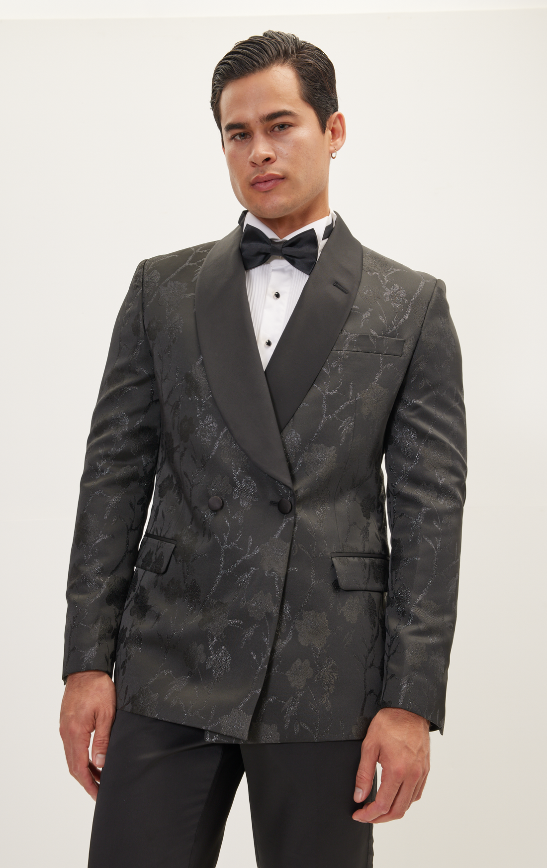 N° R203 MIDNIGHT FLORAL DOUBLE BREASTED TUXEDO JACKET - BLACK