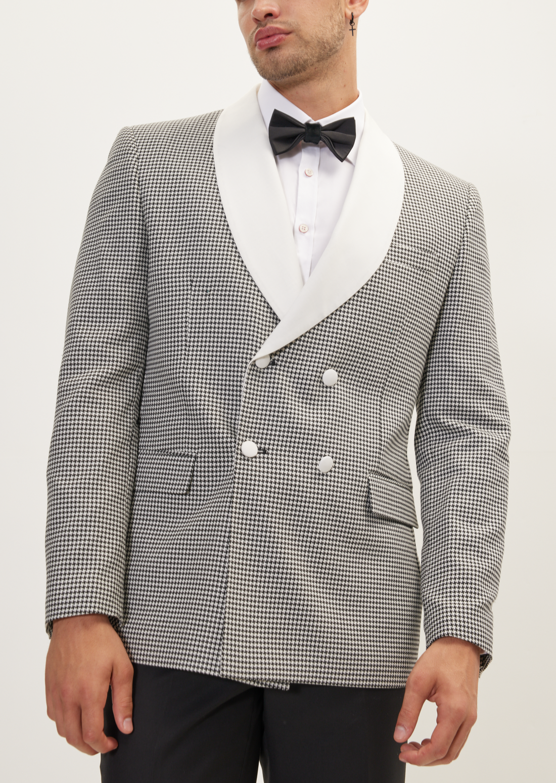 Houndstooth Double Breasted Dinner Jacket - Off White Black
