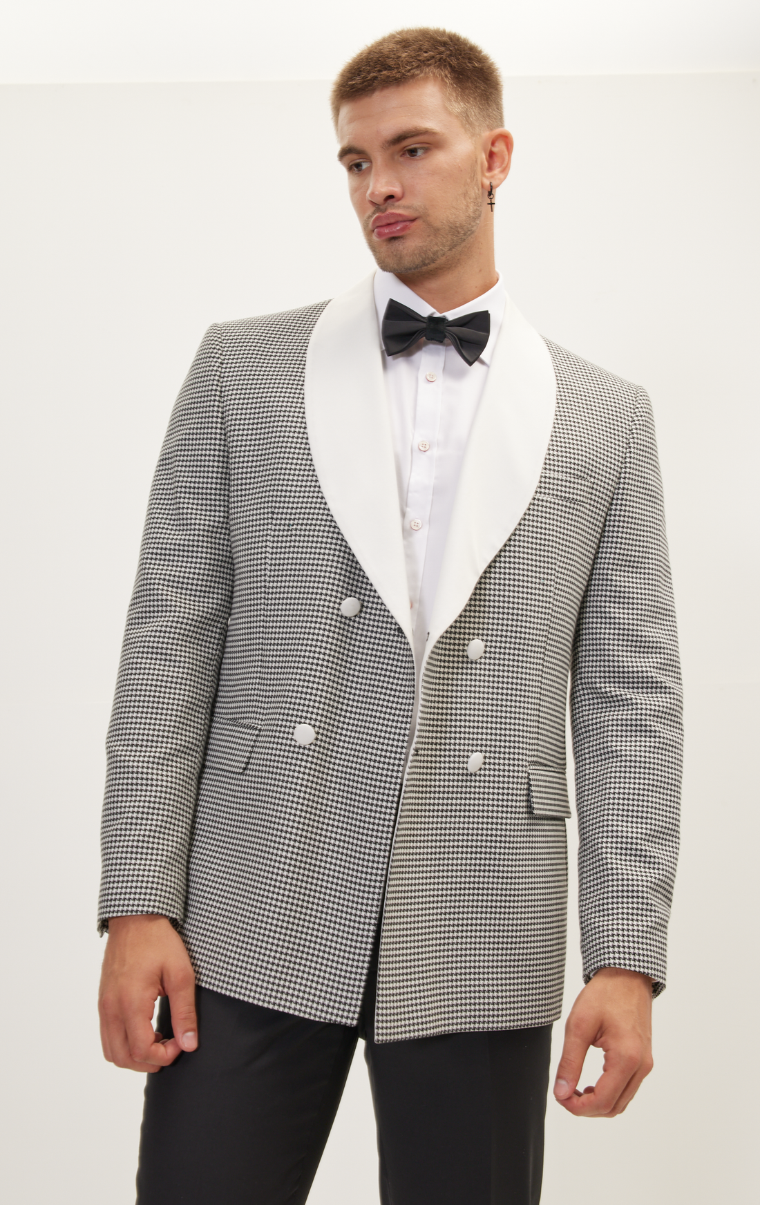N° R174 HOUNDSTOOTH DOUBLE BREASTED TUXEDO - BEIGE BLACK 1