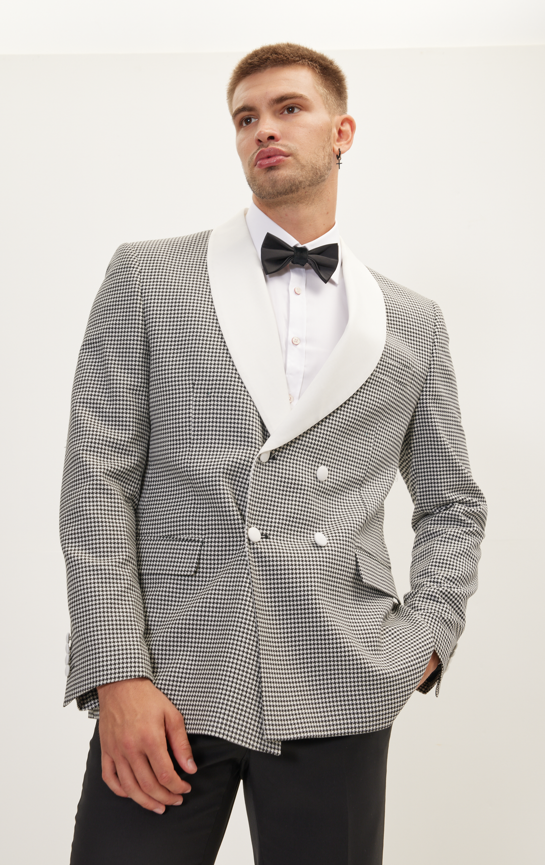 N° R174 HOUNDSTOOTH DOUBLE BREASTED TUXEDO - BEIGE BLACK 1