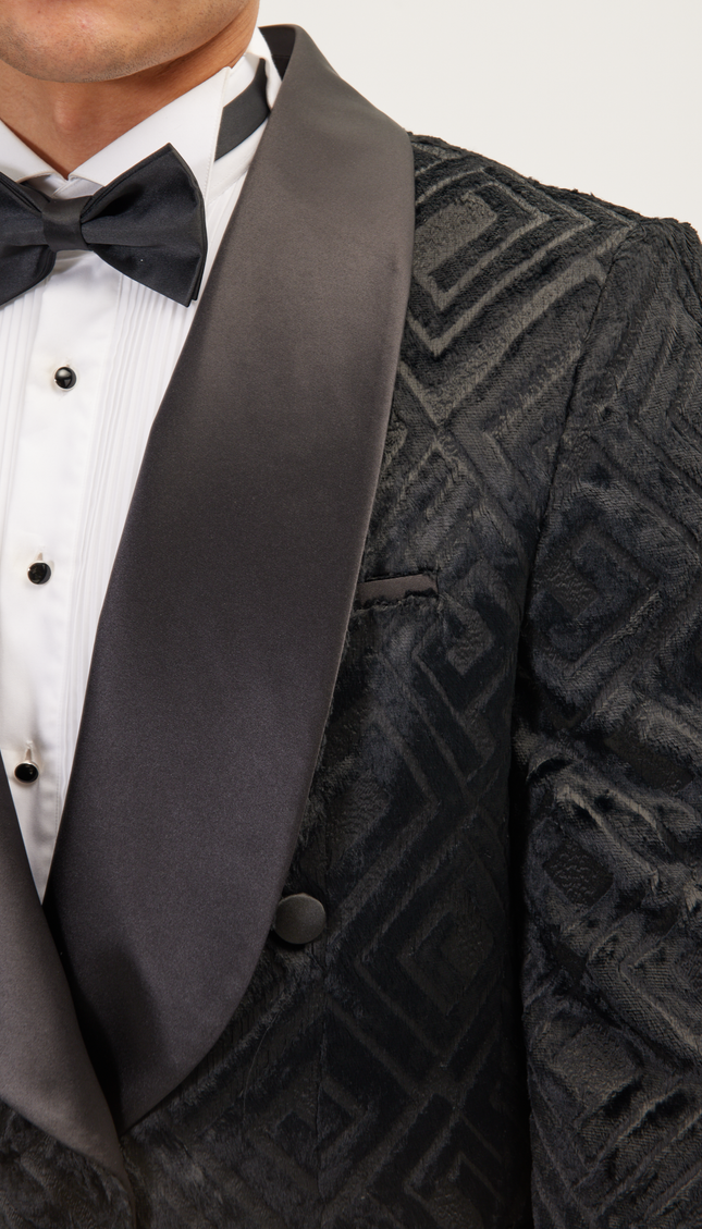 Double Breasted Italian Velvet Tuxedo Jacket - Black