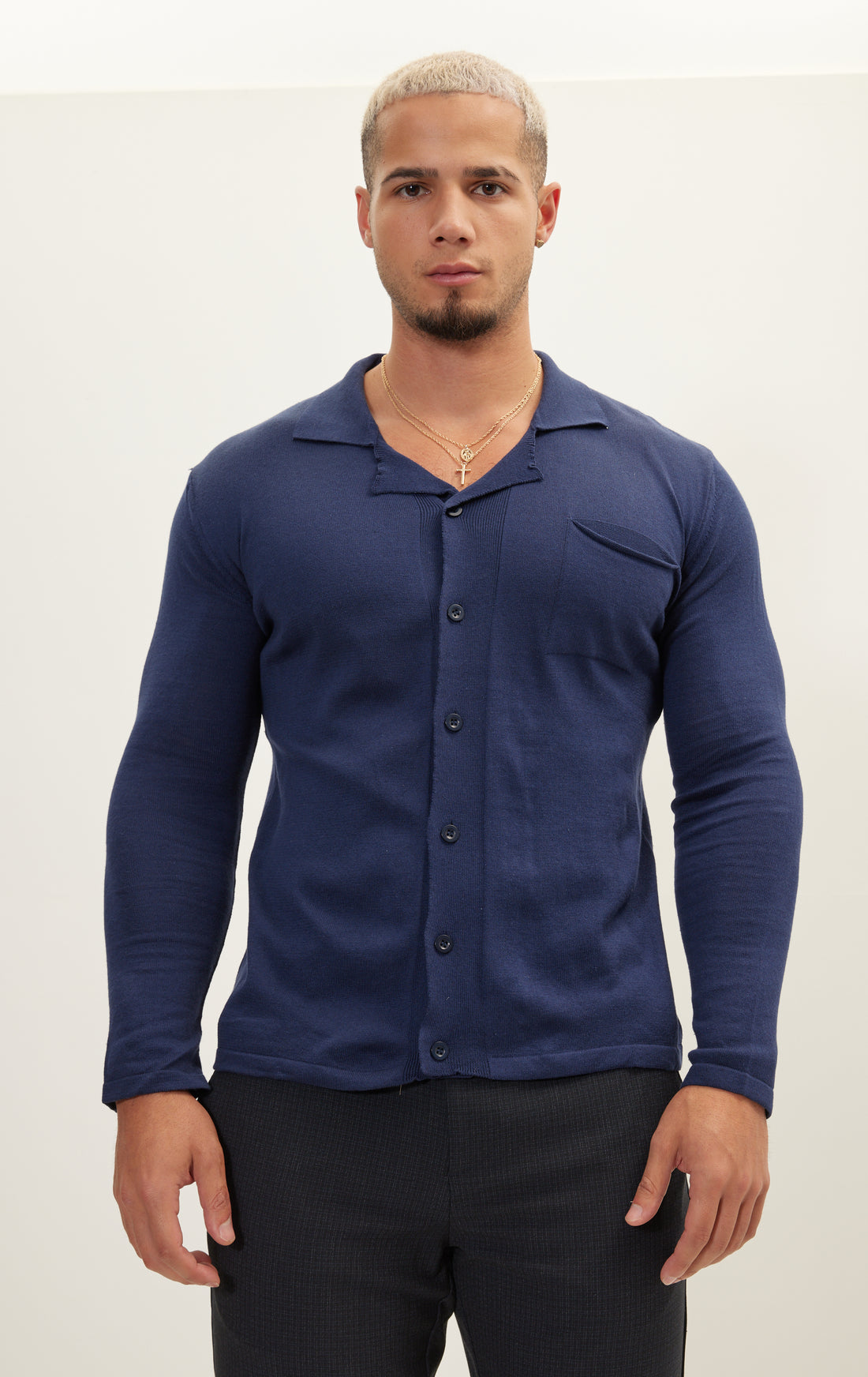 N° 6403 LONG SLEEVE KNIT BUTTON DOWN - NAVY