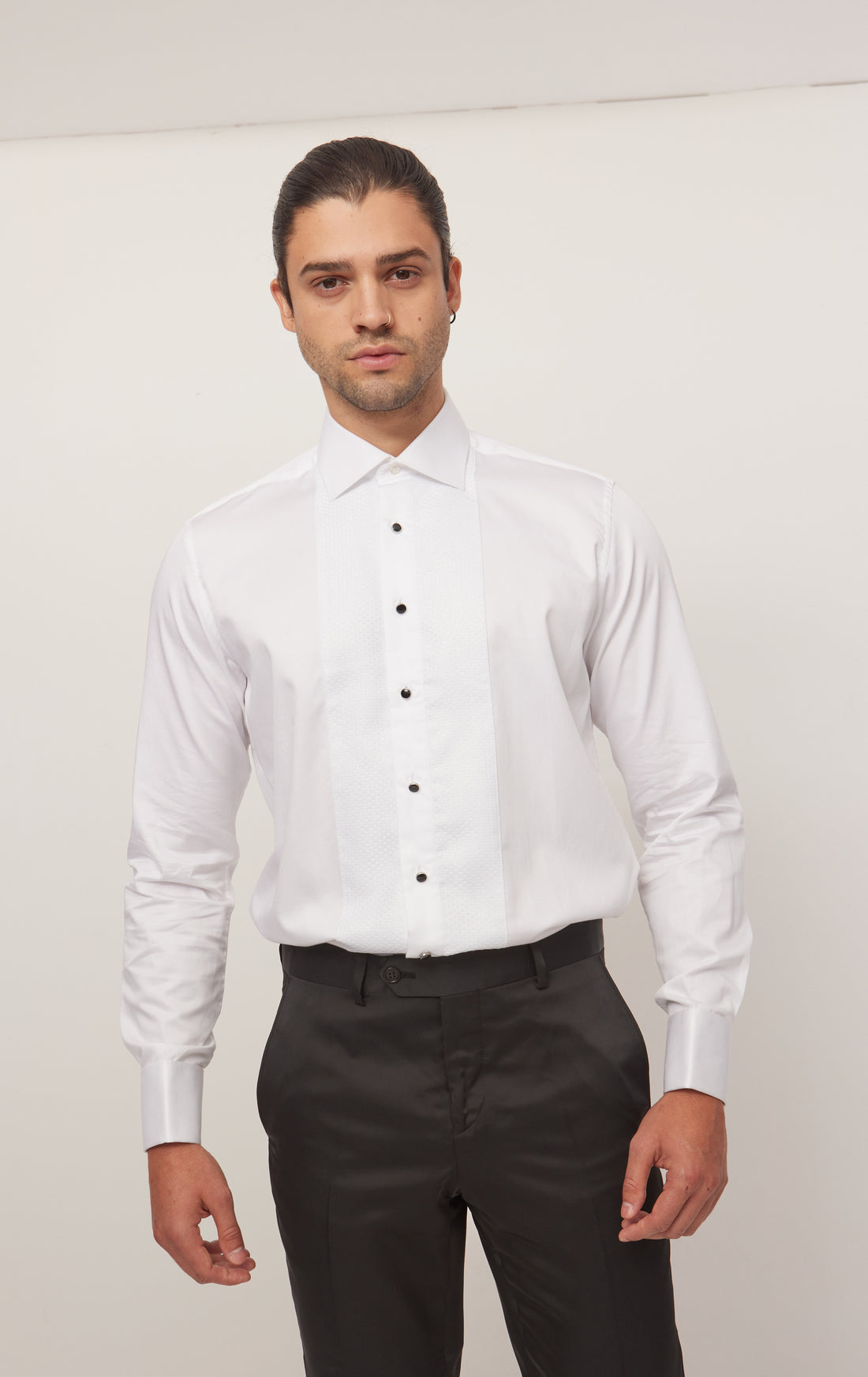 Camisa con cuello extendido con paneles de lurex - Blanco Blanco