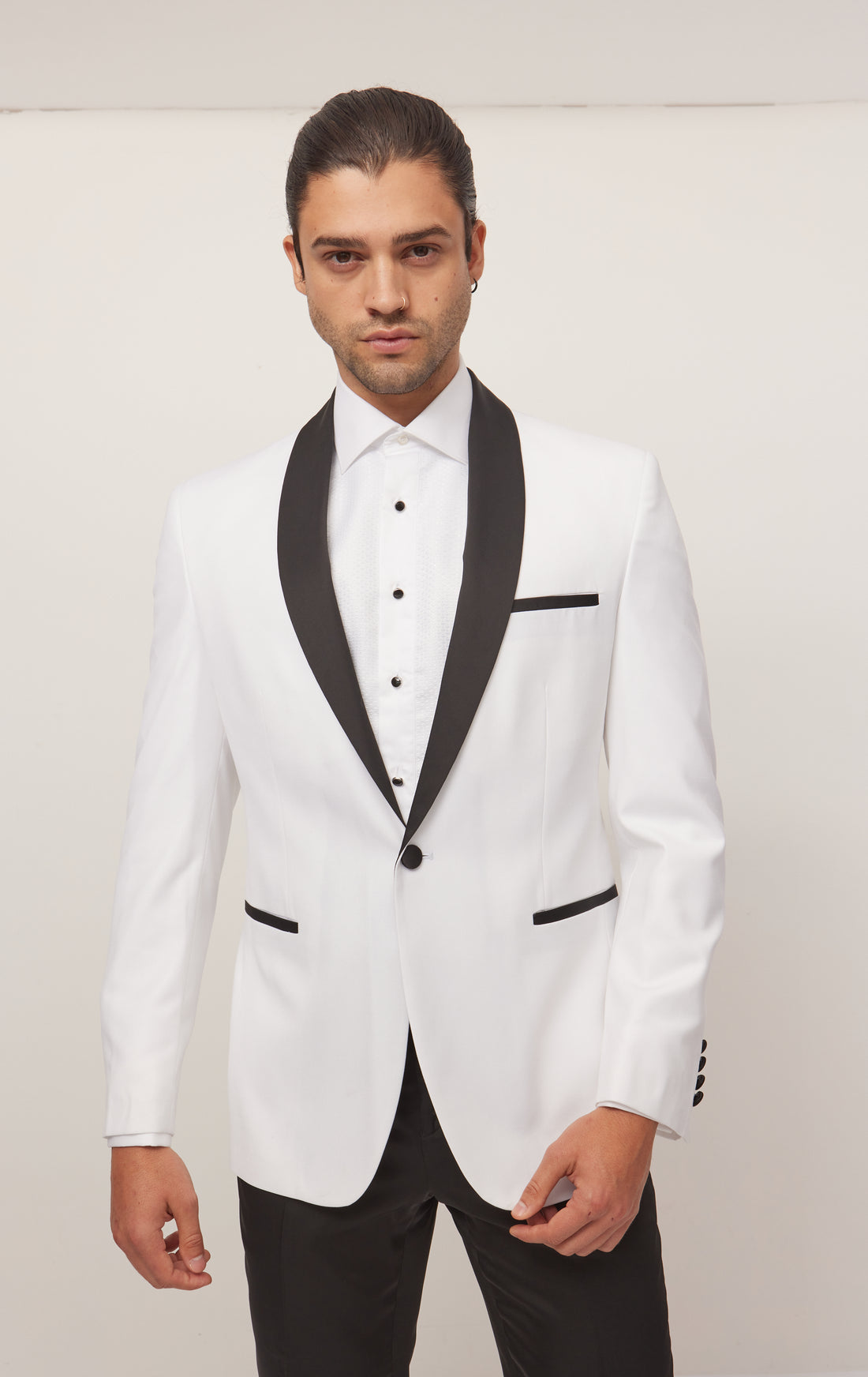 Solid Shawl Lapel Tuxedo Jacket - White