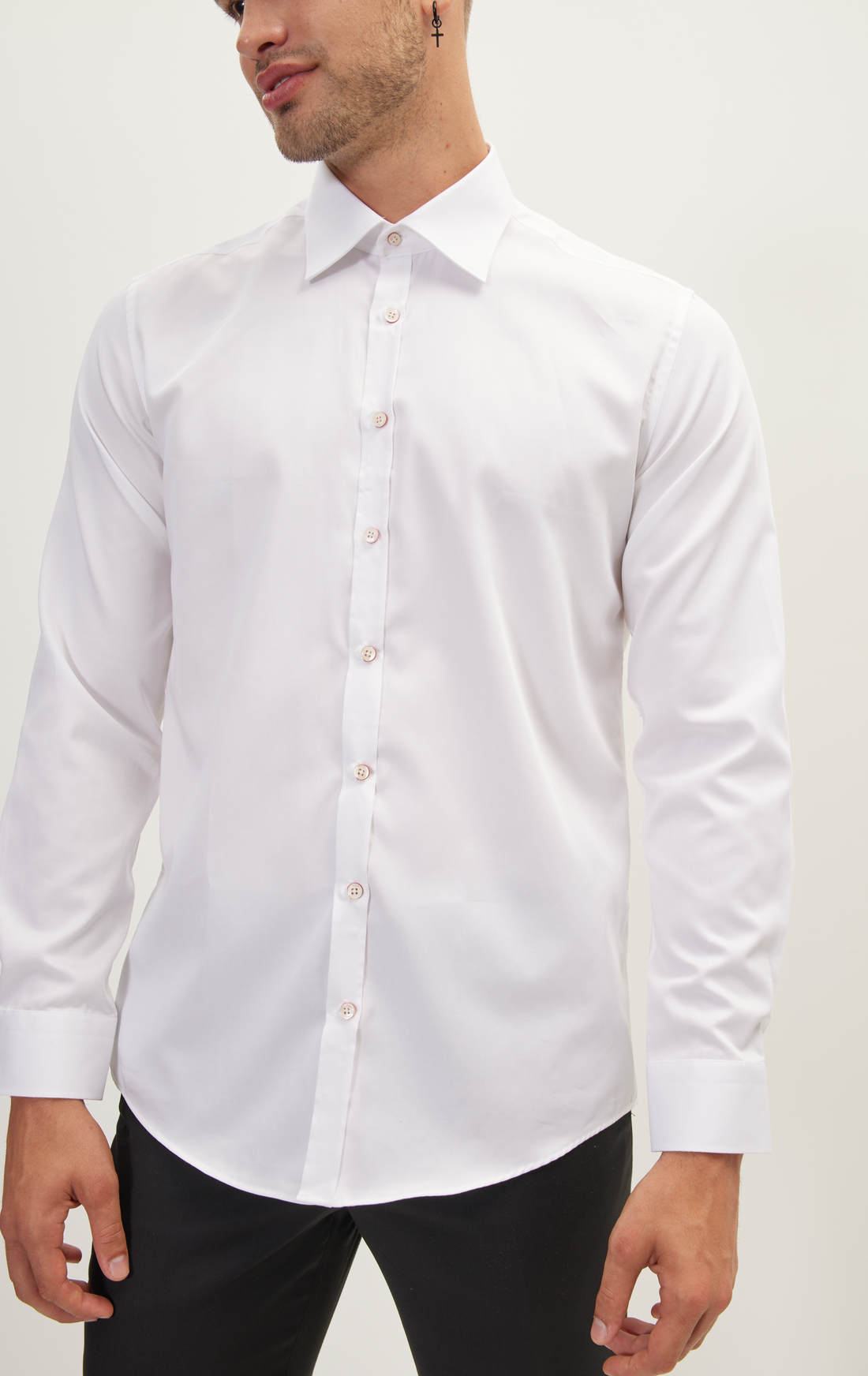N° 4679 PURE COTTON CONTRAST BUTTON DRESS SHIRT - WHITE RED ACCENTS