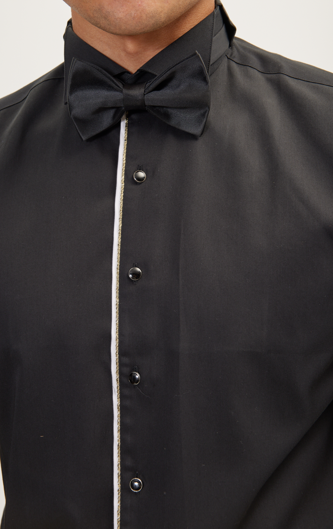Camisa de esmoquin con detalles de lurex con ribetes - Negro Blanco
