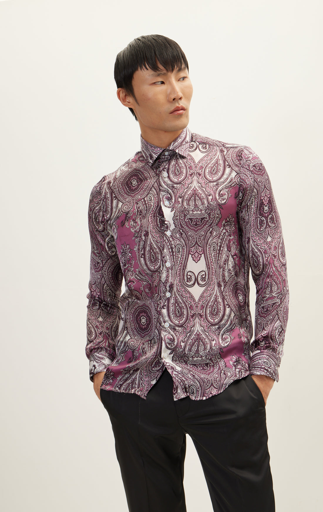 Pure Silk Shirt - Paisley Purple