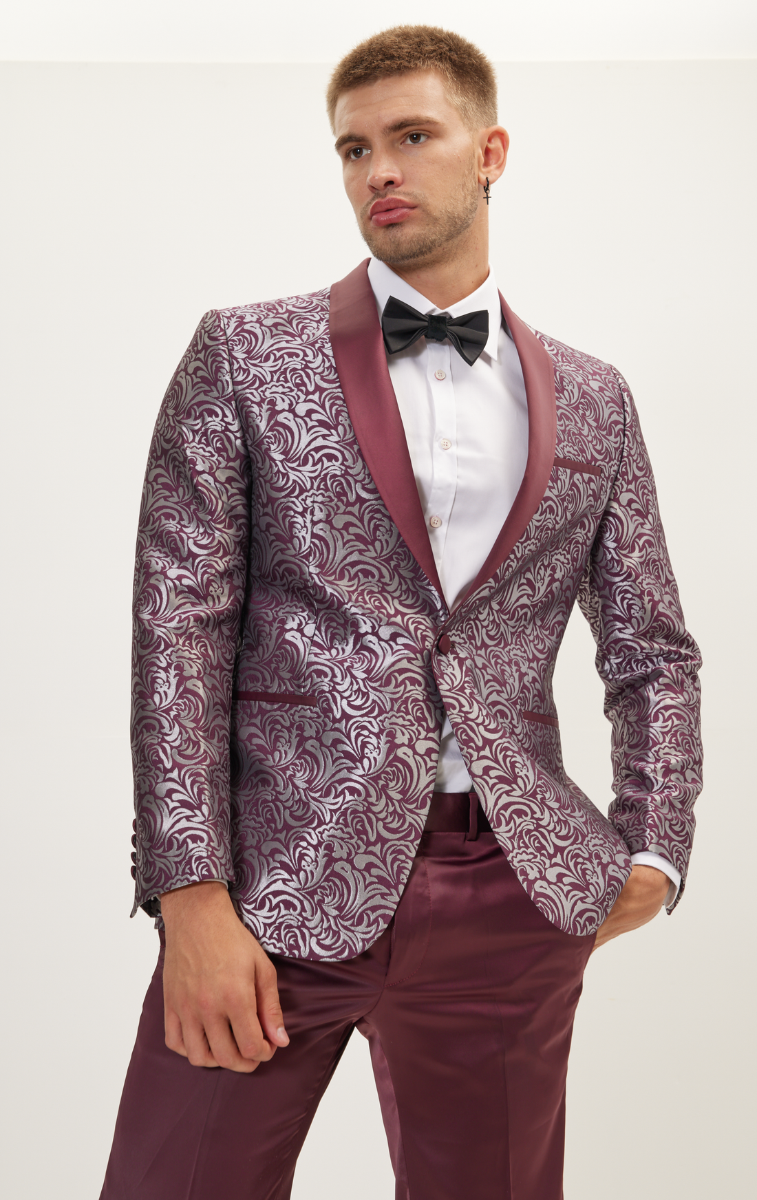 N° 1050 ABSTRACT FLORAL TUXEDO - BURGUNDY