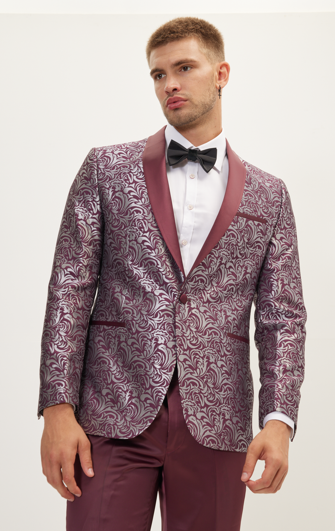 N° 1050 ABSTRACT FLORAL TUXEDO - BURGUNDY