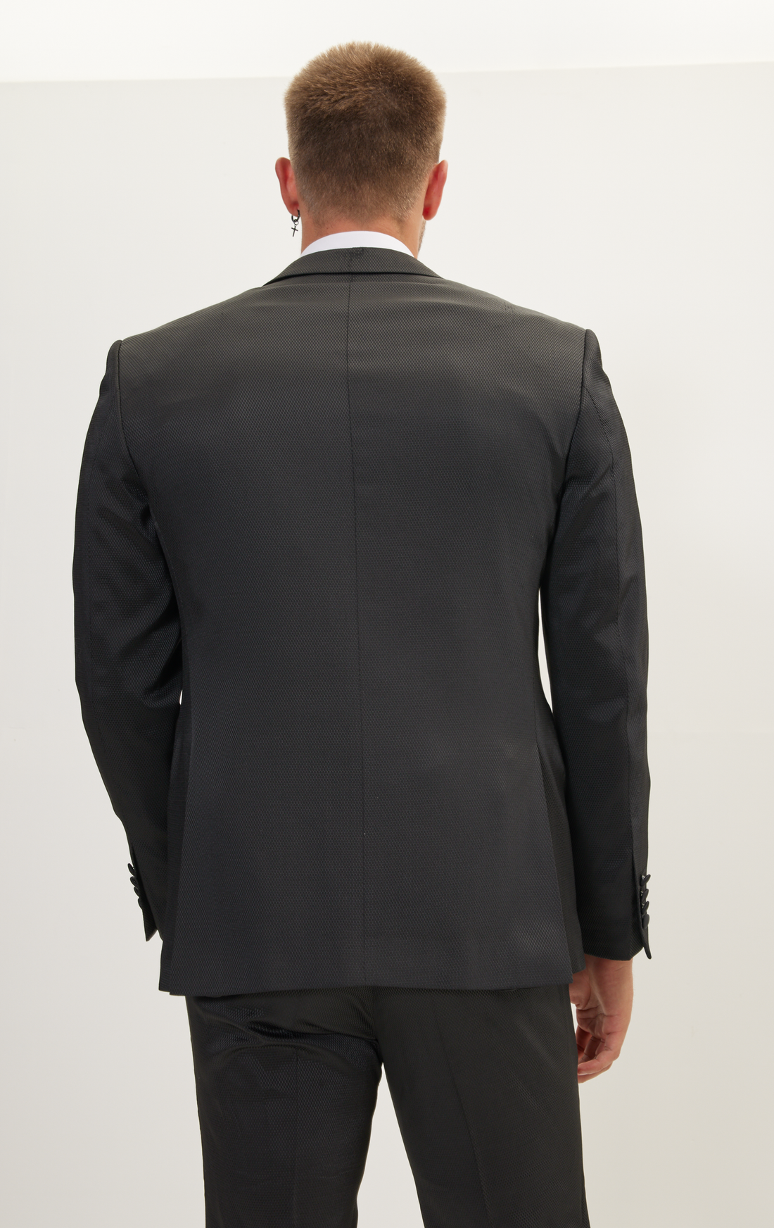 Textured Peak Lapel Tuxedo Jacket - Black