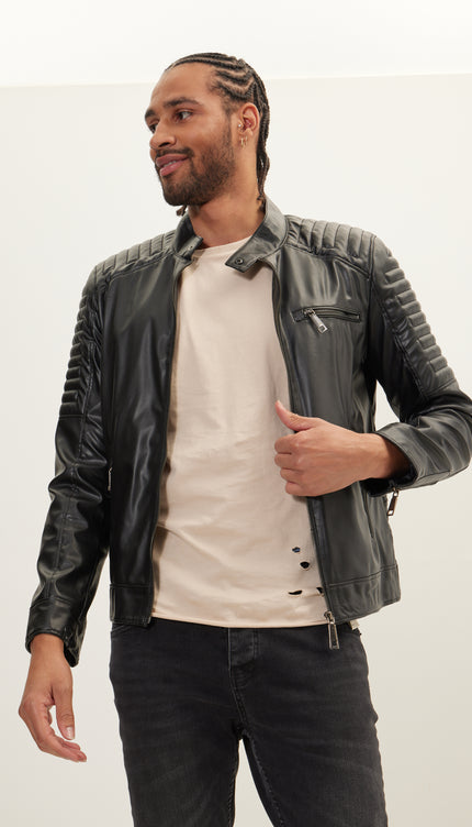 N° 71288 МОТОКУРТКА GUZEL ИЗ ИСКУССТВЕННОЙ КОЖИ - ЧЕРНАЯ