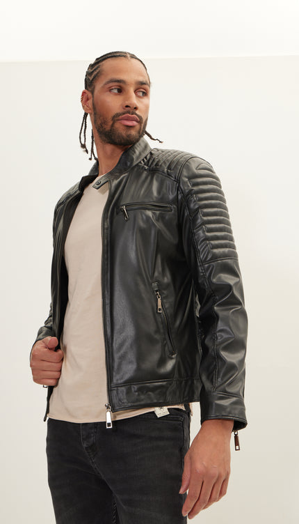 N° 71288 МОТОКУРТКА GUZEL ИЗ ИСКУССТВЕННОЙ КОЖИ - ЧЕРНАЯ