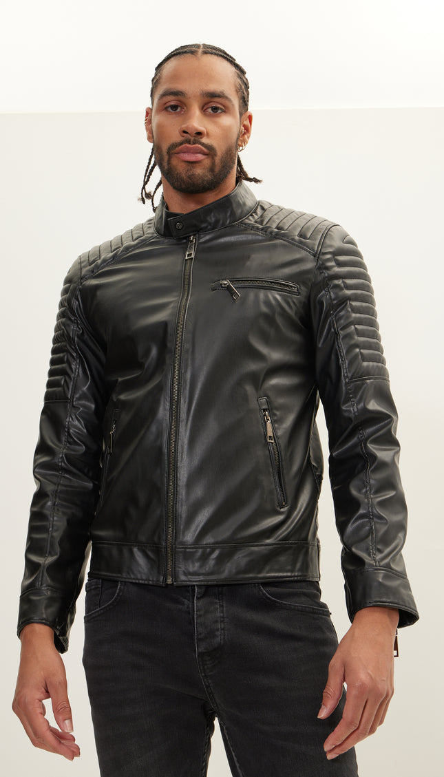 N° 71288 МОТОКУРТКА GUZEL ИЗ ИСКУССТВЕННОЙ КОЖИ - ЧЕРНАЯ