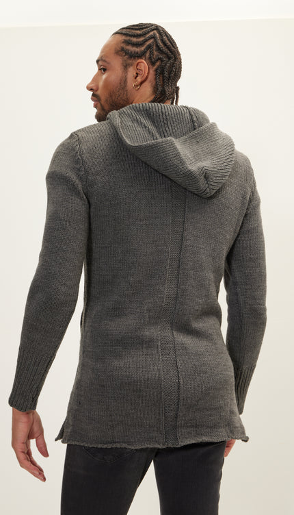 Hooded Asymmetrical Knit Jacket - Anthracite