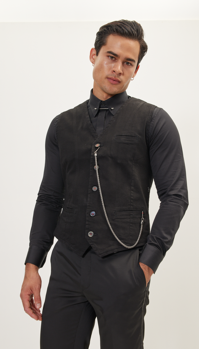 Хлопковый жилет - черный