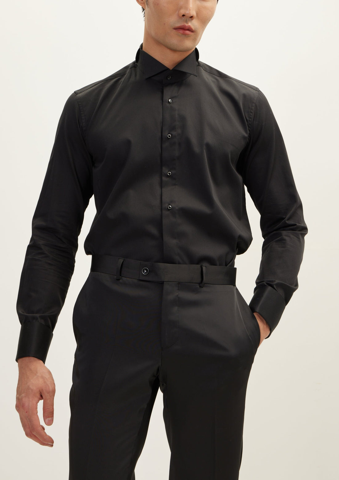 Chemise de smoking à manches longues Slim Fit Jewel Button - Noir