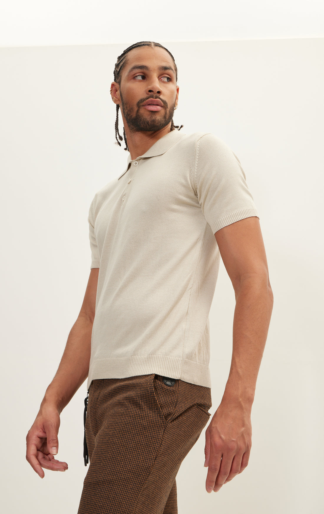 KNITTED POLO SHIRT - STONE