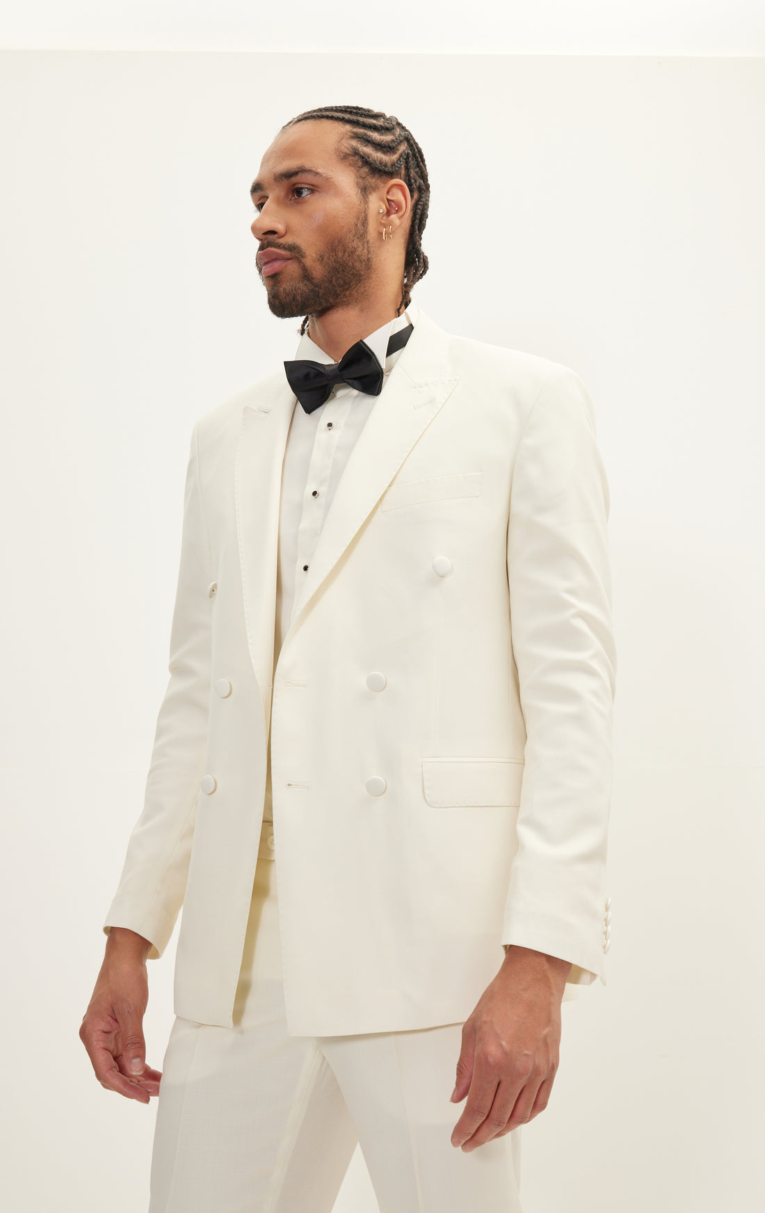 Super 120S Wool Double Breasted Tuxedo Suit - White
