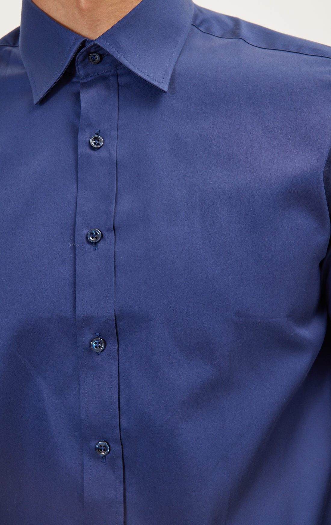 N° 4800 PURE COTTON CLASSIC COLLAR SATEEN DRESS SHIRT - NAVY BLUE