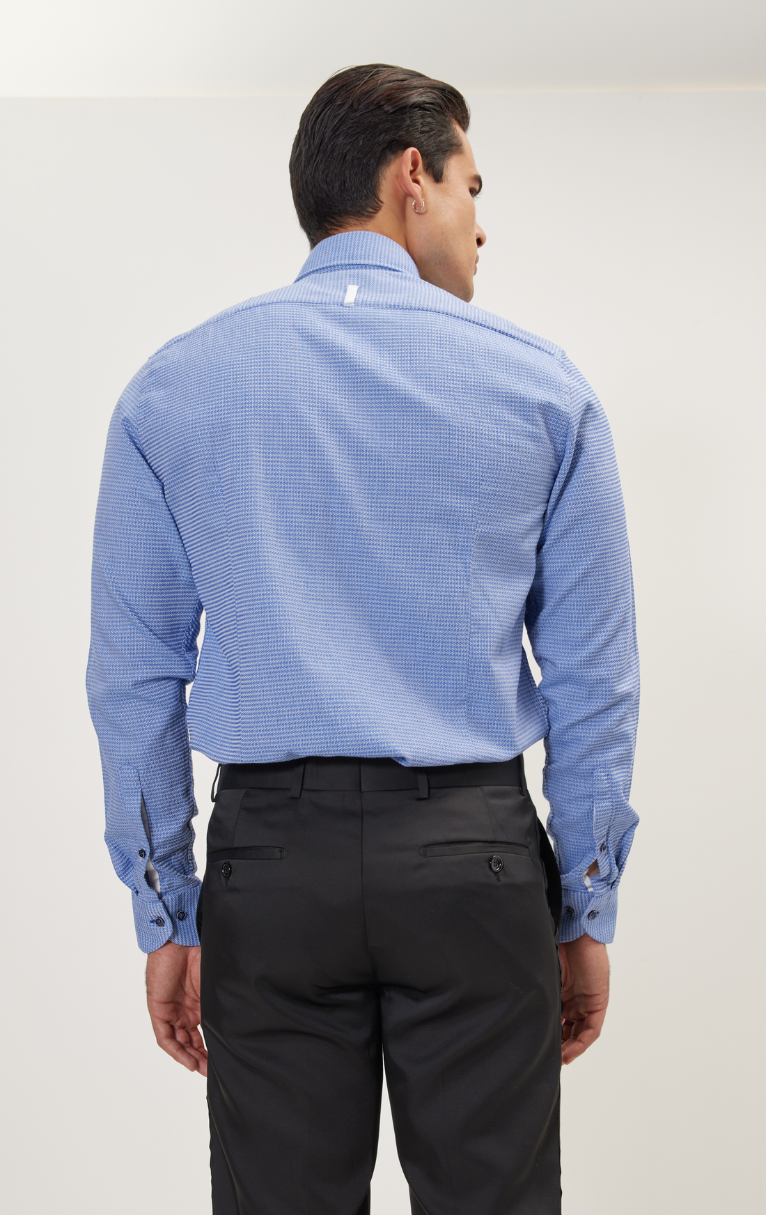 Jacquard Cotton Tonal Button Dress Shirt - Blue