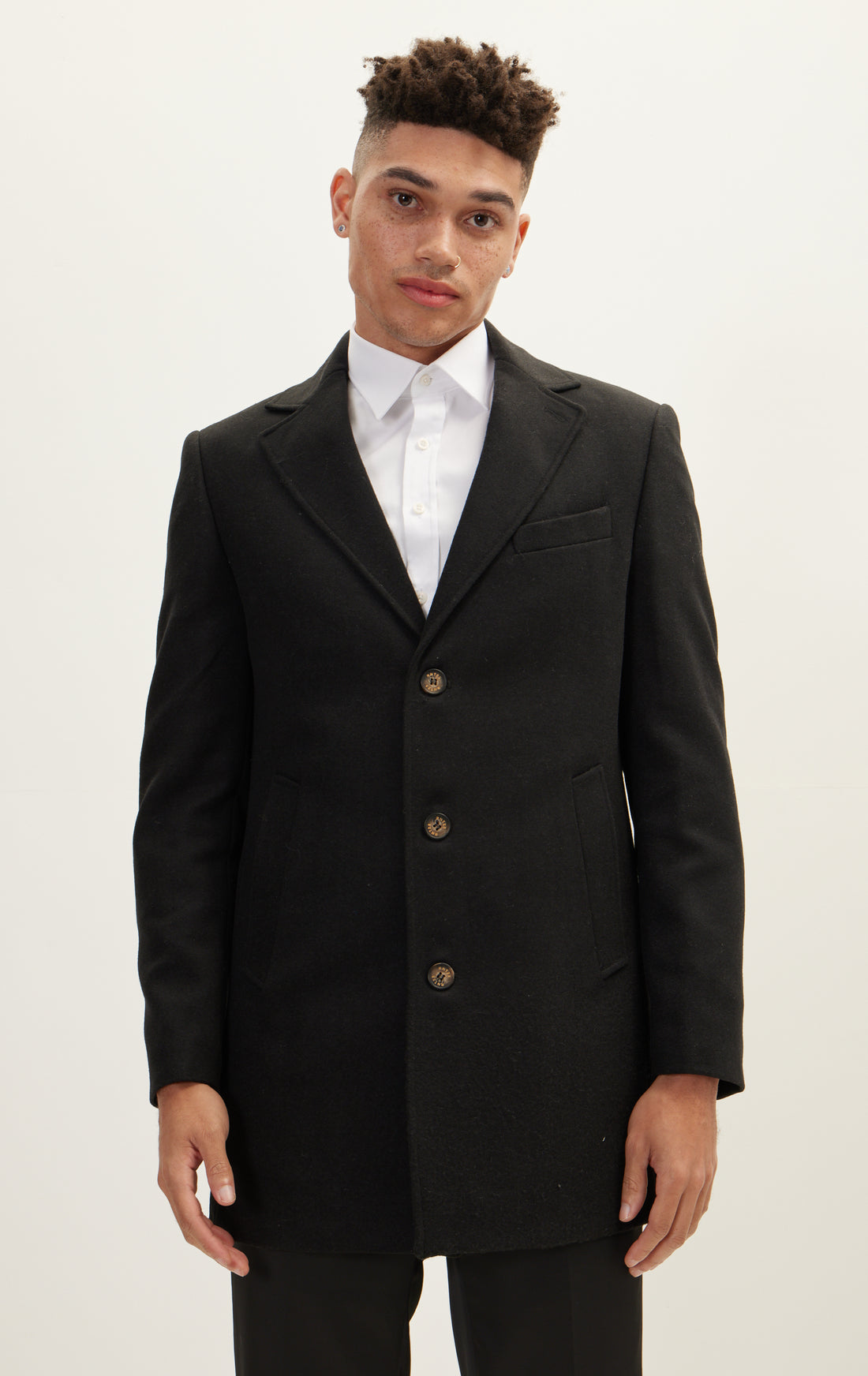 Nr. 7953 Mittellanger Mantel aus Wollmischung – Schwarz