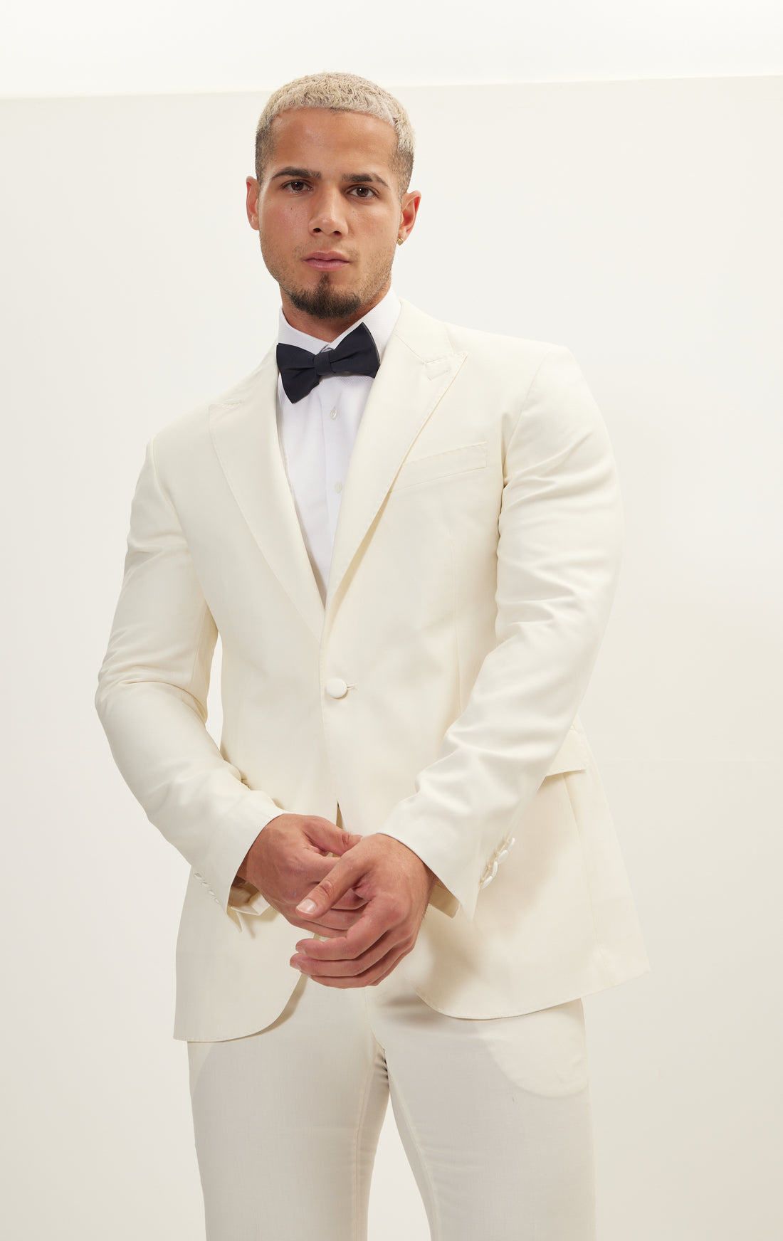 N° R273 SUPER 180S WOOL SINGLE BREASTED TUXEDO SUIT - WHITE