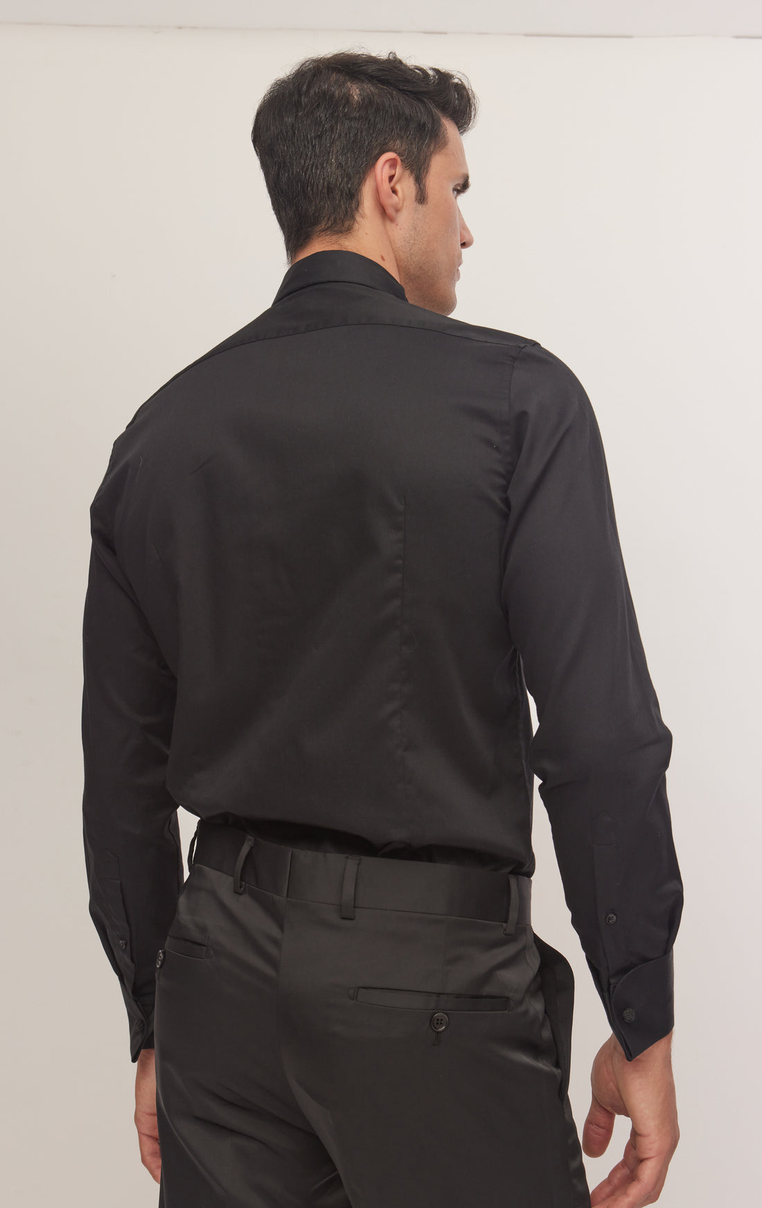 N° 4715 WING CLASSICAL TOP 3 FRONT STUD TUXEDO SHIRT - BLACK
