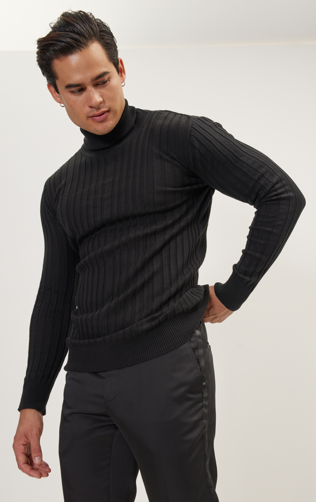 N° 6175 RT ROLL NECK RIBBED SWEATER - BLACK